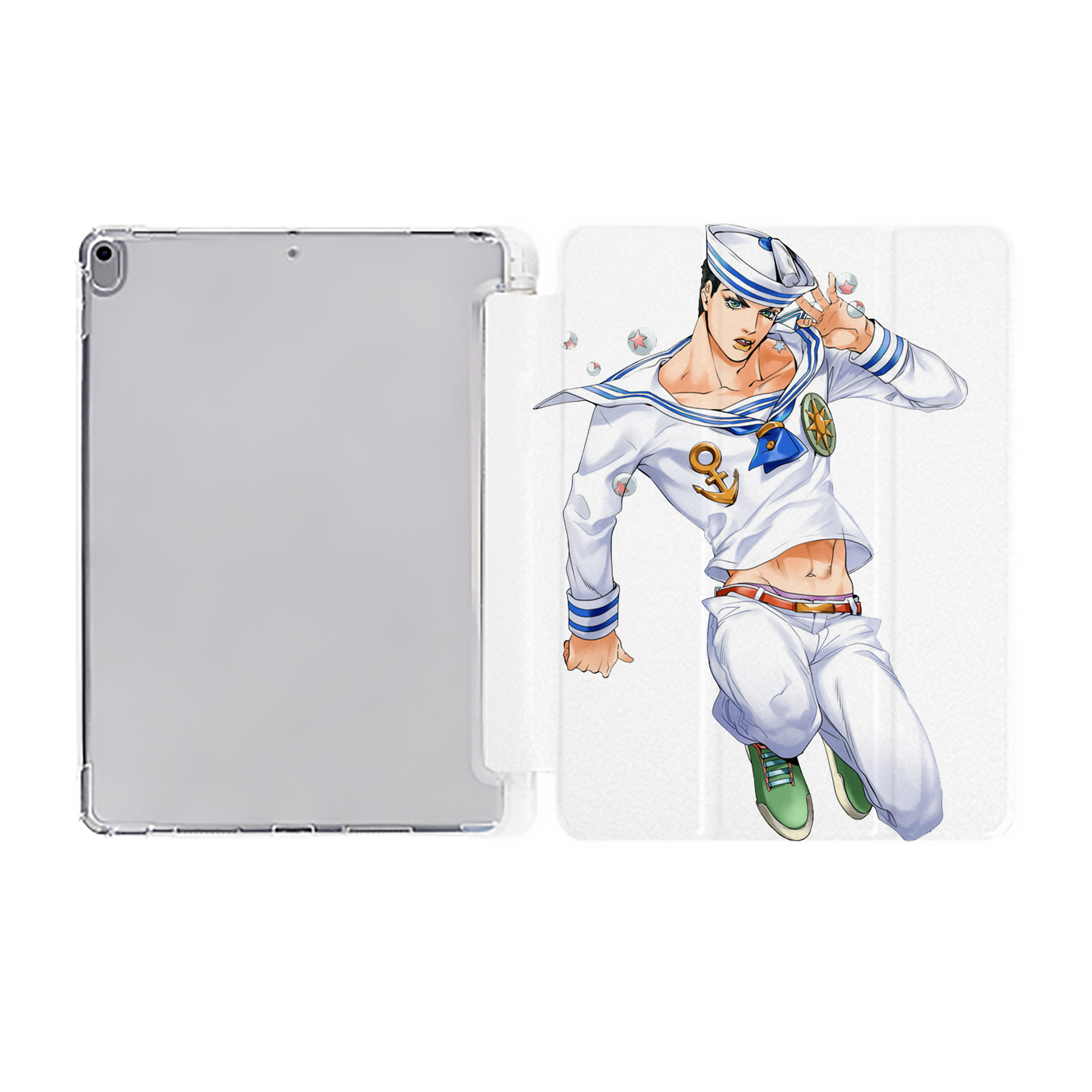 （画像用） ジョジョの奇妙な冒険 東方定助 JoJo's Bizarre Adventure Higashikata Josuke IPad ケース ペン収納付き 三つ折りスタンド PUレザー×シリコン 対応機種9.5/10.5/10.9インチ